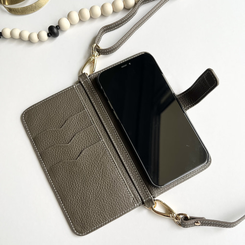 手帳型スマホケース 本革 名入れ可 カード収納 ハンドベルト付き