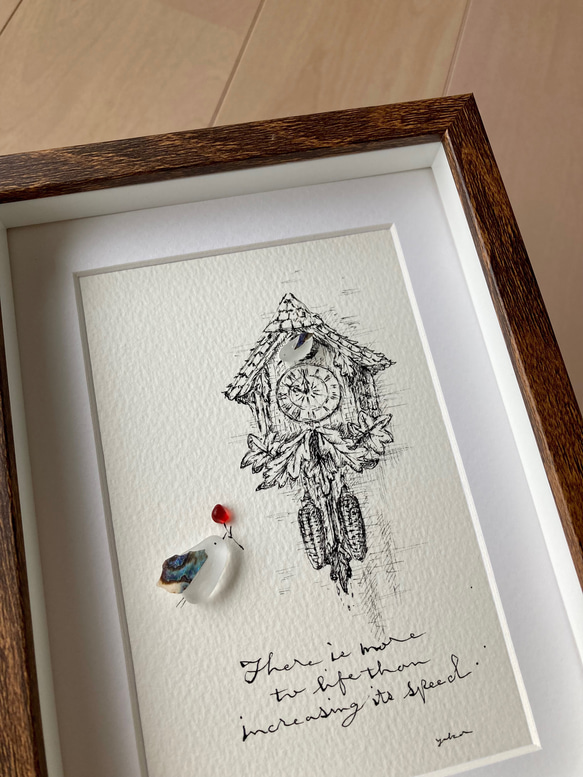 雲の上の出逢い　シーグラス／天然石／フレームアート／鳥 雲の上の出逢い シーグラス／天然石／フレームアート／鳥 雲の上