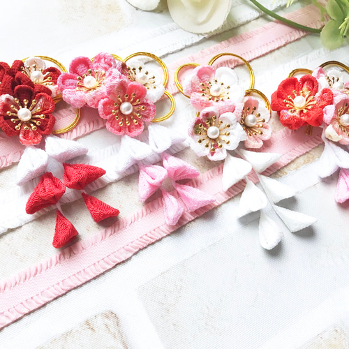 つまみ細工 髪飾り ヘアバンド 送料無料】 ベビーヘアバンド つまみ細工髪飾り 下がり付き 金水引