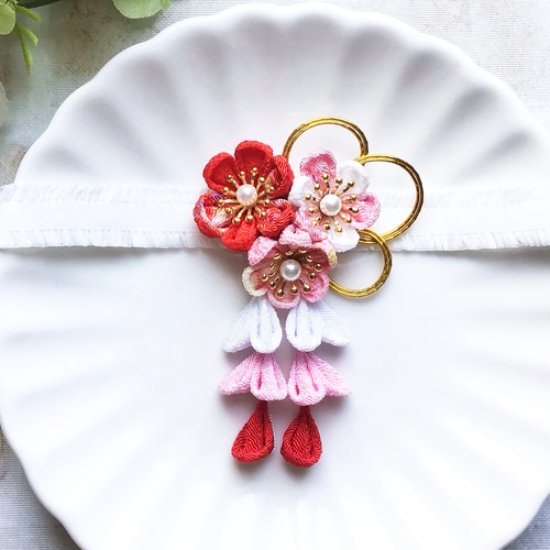 送料無料】 ベビーヘアバンド つまみ細工髪飾り 下がり付き 金水引