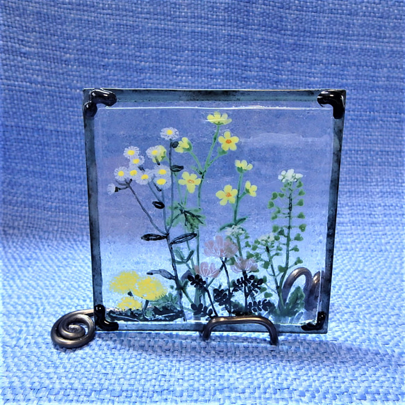 【野の花～春A～】GLASS－mini絵画 2023春 額 窓辺 インテリア 1枚目の画像