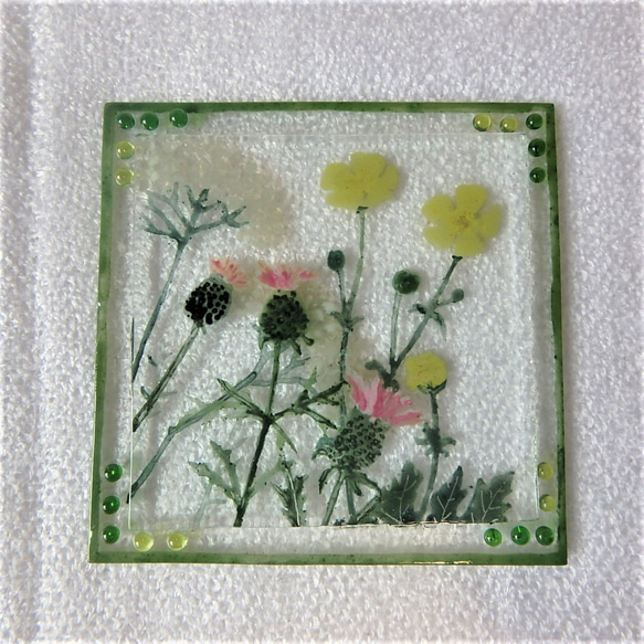【野の花～春B～】GLASS－mini絵画 2023春 額 窓辺 インテリア 4枚目の画像