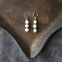 淡水珍珠 x 黃玉髓 3 件套耳環 [14kgf] ・耳環 (#979・#980) 第4張的照片