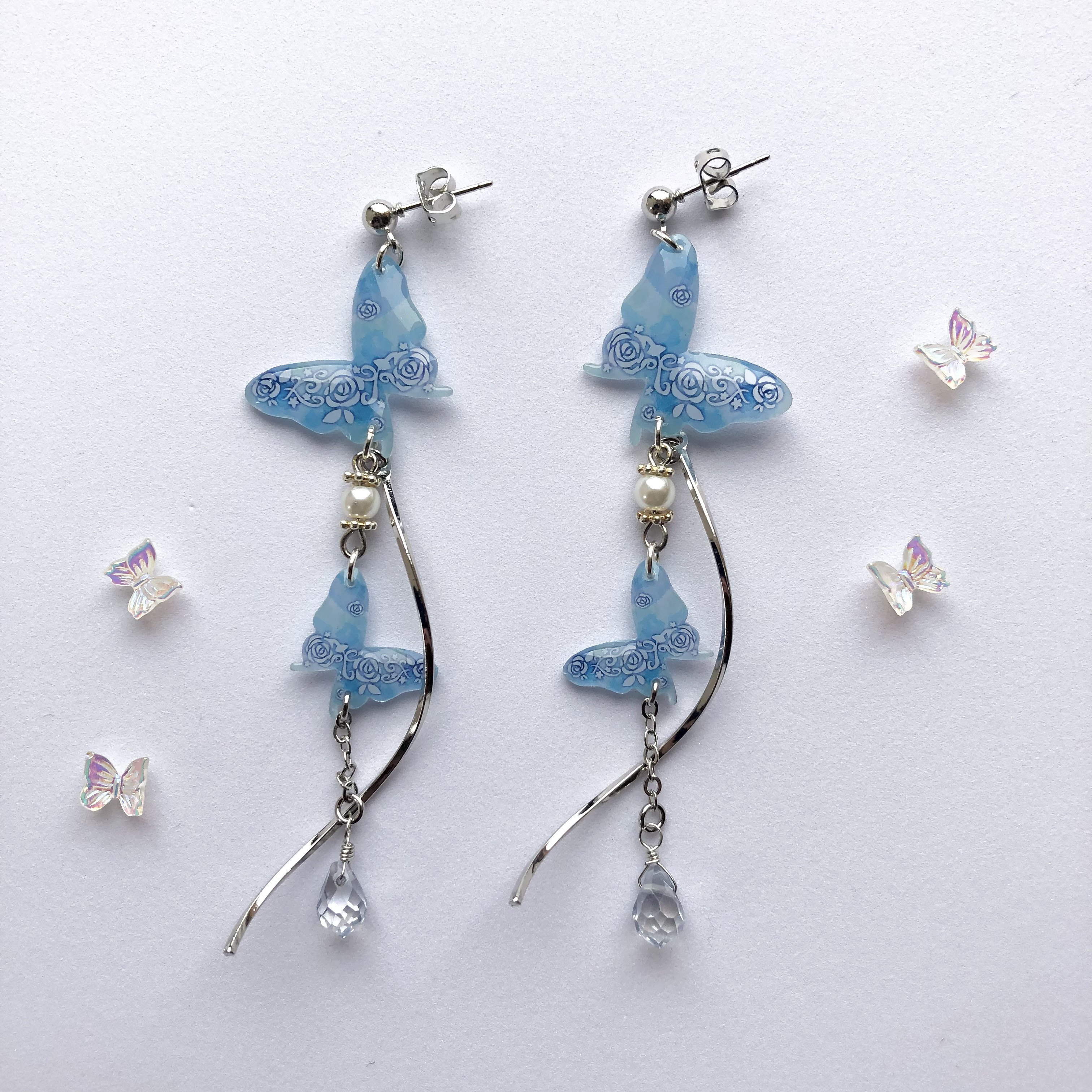 薔薇の転写グラデーションピアス　イヤリング 花びらの雫✴︎ピンク薔薇・ピアス・イヤリング | HaruE