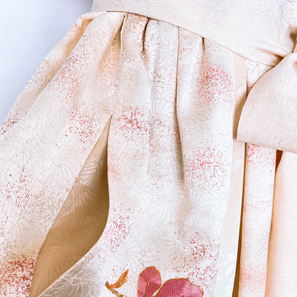 マキシ丈ワンピース 総裏地 ファスナー付き 袖 着物リメイク ドレス 衣装 クリーム系 M〜LL  13号（Y5101） 9枚目の画像