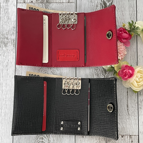 お札もカードも入る☆本革製キーケース☆赤（Rouge）黒（Noir） キー  