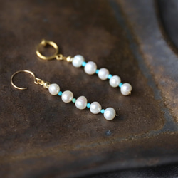 淡水珍珠 x 綠松石 5 件耳環 [14kgf]/耳環 (#989/#990) 第5張的照片