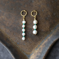 淡水珍珠 x 綠瑪瑙 3 件套耳環 [14kgf] ・耳環 (#991・#992) 第14張的照片