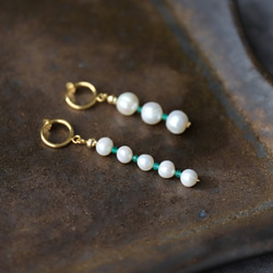 淡水珍珠 x 綠瑪瑙 3 件套耳環 [14kgf] ・耳環 (#991・#992) 第15張的照片