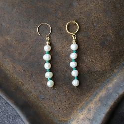 淡水珍珠 x 綠瑪瑙 5 件套耳環 [14kgf] ・耳環 (#993・#994) 第3張的照片