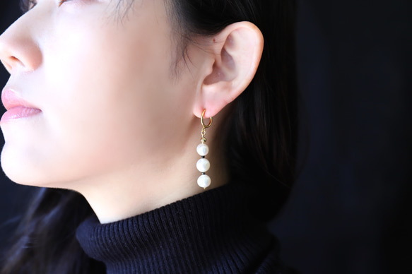 淡水珍珠 x 黑色尖晶石 3 件式耳環 [14kgf]/耳環 (#999/#1000) 第8張的照片