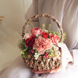 ♦︎母の日♦︎華バスケット＊あふれる花籠アレンジメント　プリザーブドフラワー 3枚目の画像