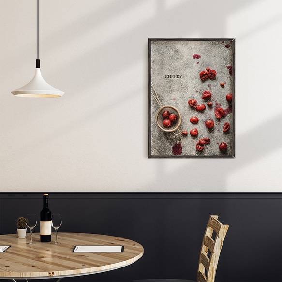 さくらんぼのフォトポスター　/ i1216 / イチゴ、ブルーベリー、チェリー、レモンなど　キッチンポスター 1枚目の画像