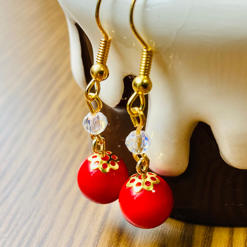 いいスタイル レッドコーラル(約10mm玉)のピアス(イヤリング)コロンとした アクセサリー