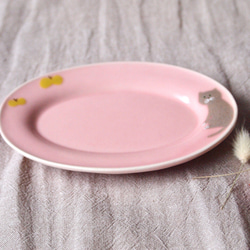 春にゃんにゃ小皿　桃ピンクにグレー猫 2枚目の画像