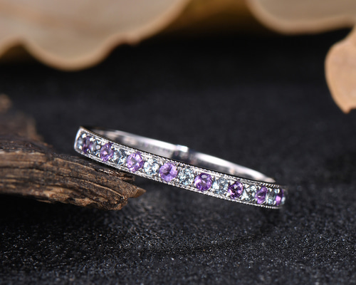 アメジストリングなど 4点セット アメジスト×マルチカラージュエル K18/PTリング・フジベルエゼン