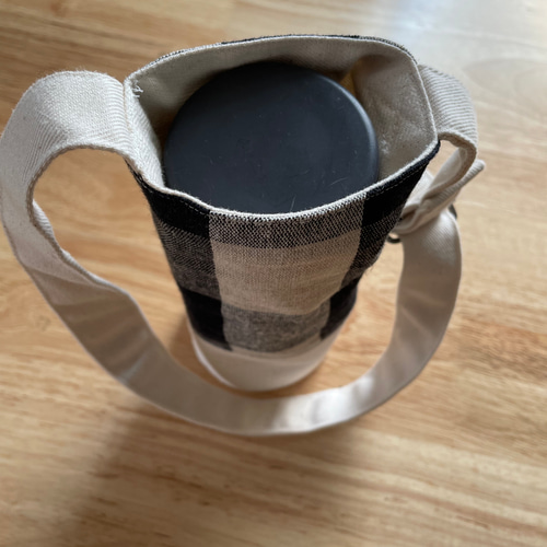 コットンリネンのナチュラルな水筒カバー ショルダー 短め 長め 調整