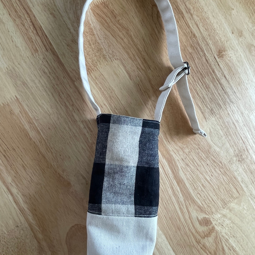 コットンリネンのナチュラルな水筒カバー ショルダー 短め 長め 調整