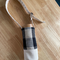 コットンリネンのナチュラルな水筒カバー ショルダー 短め 長め 調整