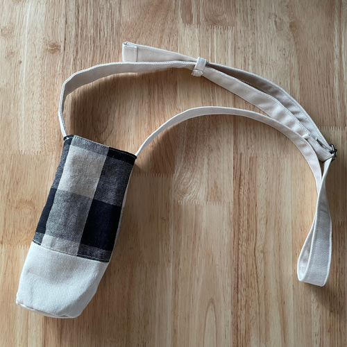 コットンリネンのナチュラルな水筒カバー ショルダー 短め 長め 調整