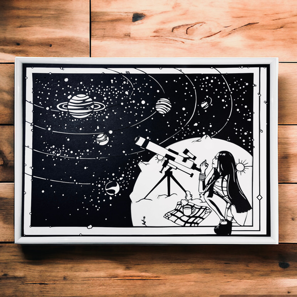 『星の観察』オリジナル切り絵 1枚目の画像