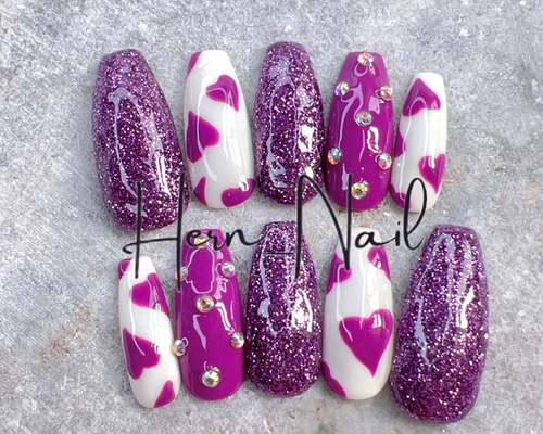 ブラウンハート×ラメ ネイルチップ ブラウン 茶色 ハート キラキラ 秋 パール マグネットネイル