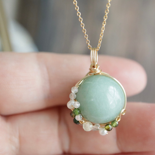 一点物】翠竜の牙～グリーンアメジストのワイヤーラッピングペンダント