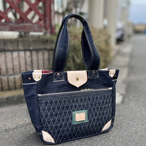 岡山セルビッチデニムダイヤモンドステッチトートバッグ トート