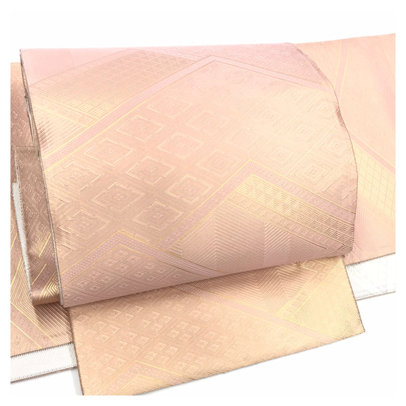 美品 高級呉服 佐賀錦 ピンクゴールド 正絹 袋帯 二部式 二重太鼓 作り 