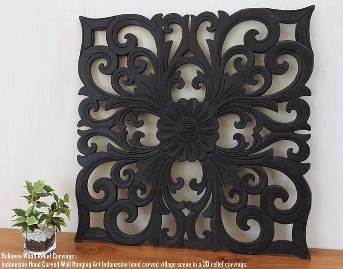 レリーフ 60cmx60cm 四角 正方形 [1] DB アートパネル 木彫り フレーム 彫刻アート 欄間 壁掛け 飾り