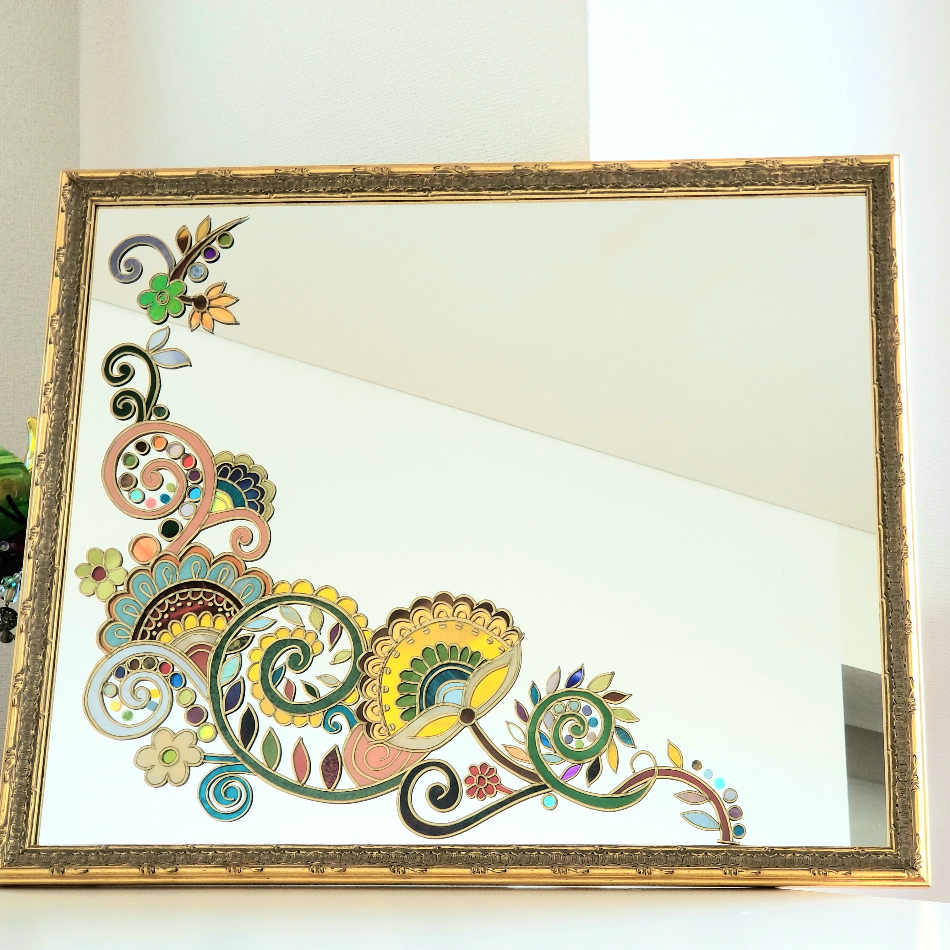 ✴︎:.。. 青い花と青い蝶の八角形鏡（size20/Max25）