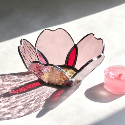 ステンドグラス ＊花桃のキャンドルホルダー＊ キャンドル・キャンドル