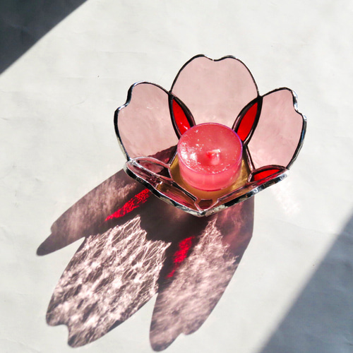 ステンドグラス ＊花桃のキャンドルホルダー＊ キャンドル・キャンドル