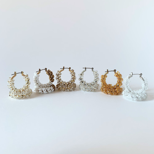 ガラスビーズのフープピアス・イヤリング クリア×ゴールド ピアス