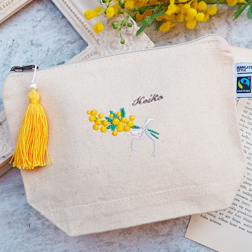 心を贈る刺繍ポーチ｜ホワイトデー ギフト（ミモザ×ラベンダー