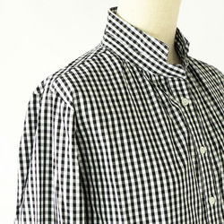 ギザコットンブラックギンガム　ミニ衿ギャザー長袖シャツ 4枚目の画像