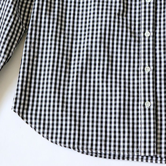 ギザコットンブラックギンガム　ミニ衿ギャザー長袖シャツ 8枚目の画像