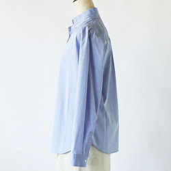 ギザコットンブルー　ミニ衿ギャザー長袖シャツ 4枚目の画像