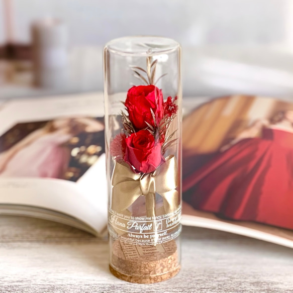 メッセージカード付ギフトボックス】赤いバラのボトルフラワー / 花