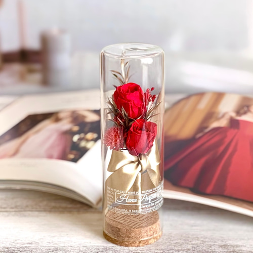 メッセージカード付ギフトボックス】赤いバラのボトルフラワー / 花