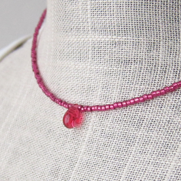 コスモス ピンク しずく ガラス ビーズ ネックレス 秋桜 ピンク #pink
