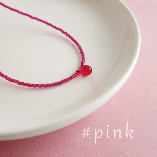 コスモス ピンク しずく ガラス ビーズ ネックレス 秋桜 ピンク #pink