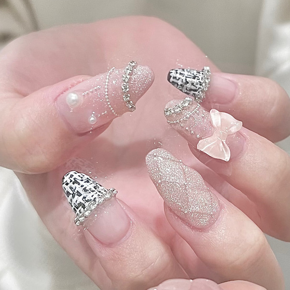 No.30 ぷっくりキルティング&ツイード♡ ネックレス モチーフ ネイル  