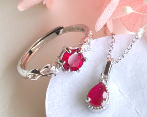 【さんべりな】ルビー プラチナ ネックレスとリングセット さんべりな】ルビー プラチナ ネックレスとリングセット さんべりな