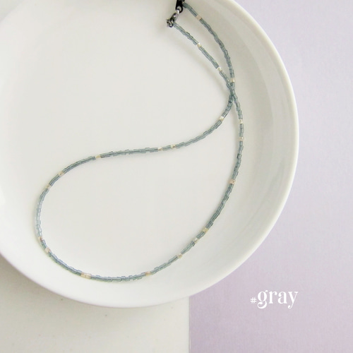 クリア グレー ガラス ビーズ ネックレス 灰色 グレー #gray  
