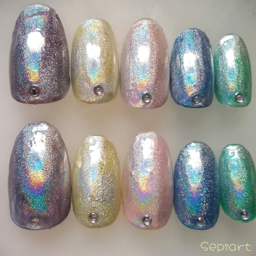 ジェルネイルチップ☆付け爪〜カラフルユニコーン ネイルチップ（つけ