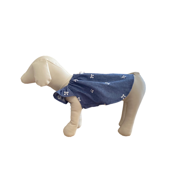 犬服 リボン柄フリルギャザーキャミソール(ホワイトピンク) 2枚目の画像