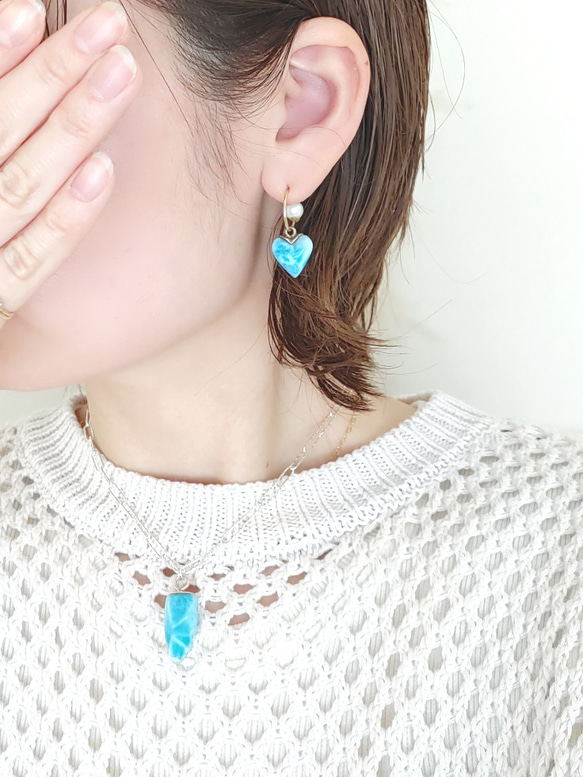 ✧超トップクオリティラリマー❁Ocean blue larimar＆flower necklace silver925❁ 3枚目の画像