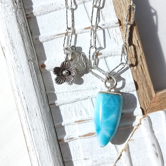 ✧超トップクオリティラリマー❁Ocean blue larimar＆flower necklace