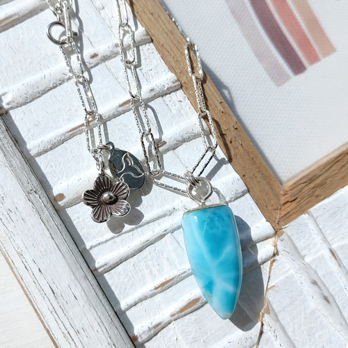 ✧超トップクオリティラリマー❁Ocean blue larimar＆flower necklace